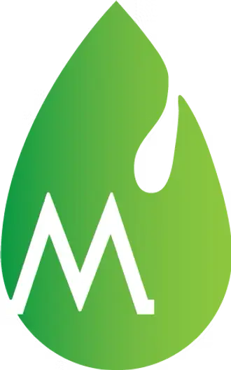 Green droplet logo with a stylized white "M" representing Meyers IV therapy, symbolizing hydration and wellness benefits.