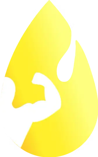Yellow flame icon with a flexing arm symbolizing strength and vitality, representing the Fit Drip IV therapy for enhanced energy and recovery.